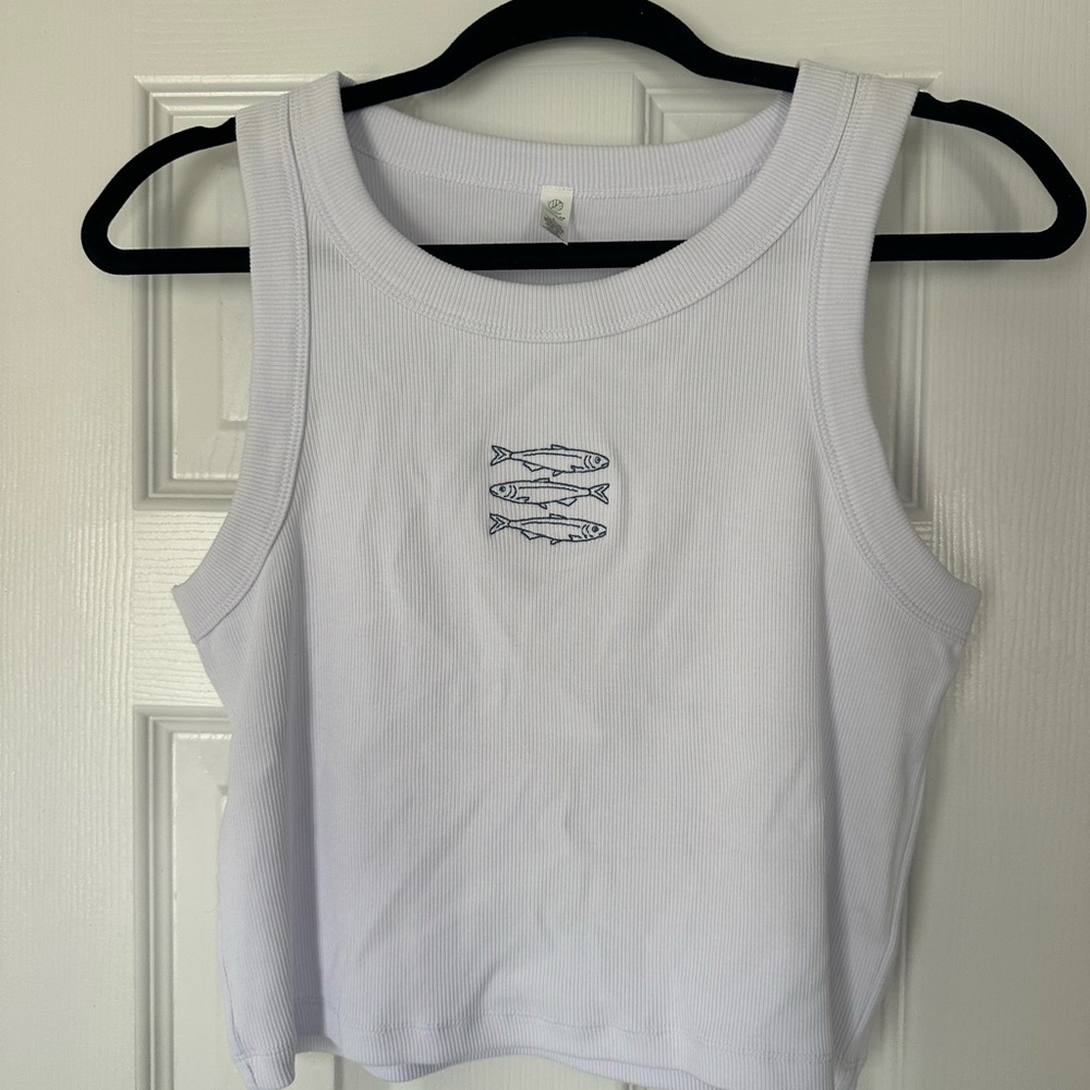 NAK White Tank Top with Blue Fish Motif